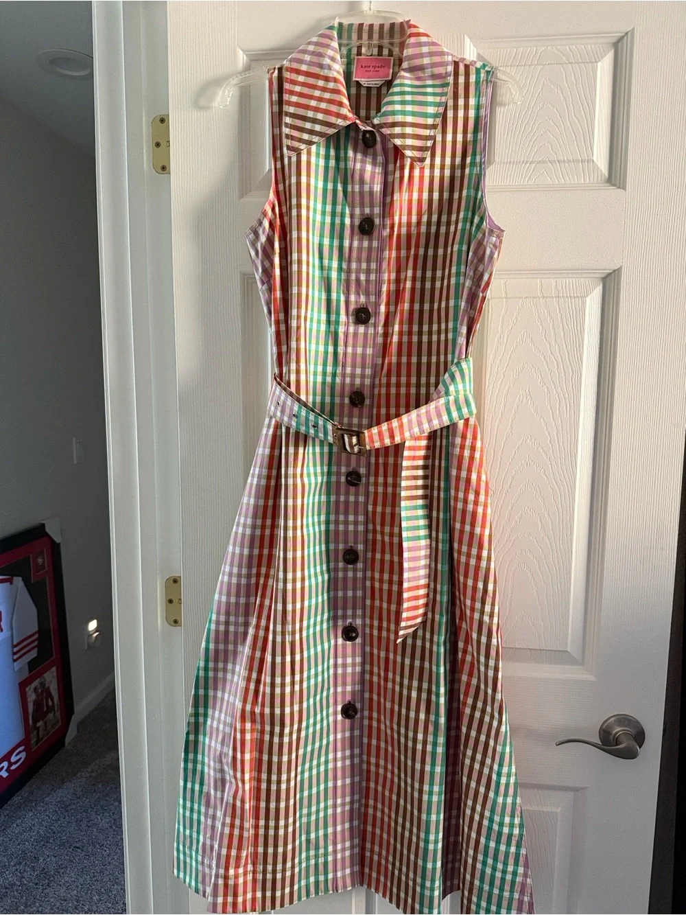 kate spade Rainbow Plaid Sleeveless Shirtdress Midi